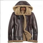 Herra leður Sherpa bomber jakki